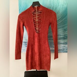 Oh Polly Rust Lace-Up Mini Dress